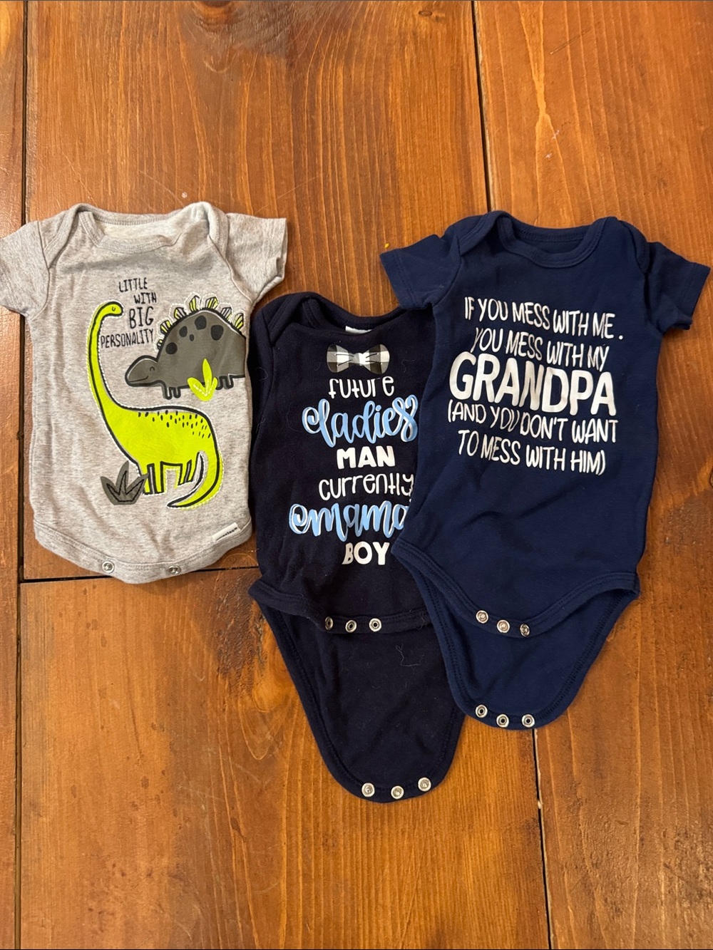 Gerber Navy and Gray Baby One-Piece Bodysuit Set with Dino & Grandpa Prints